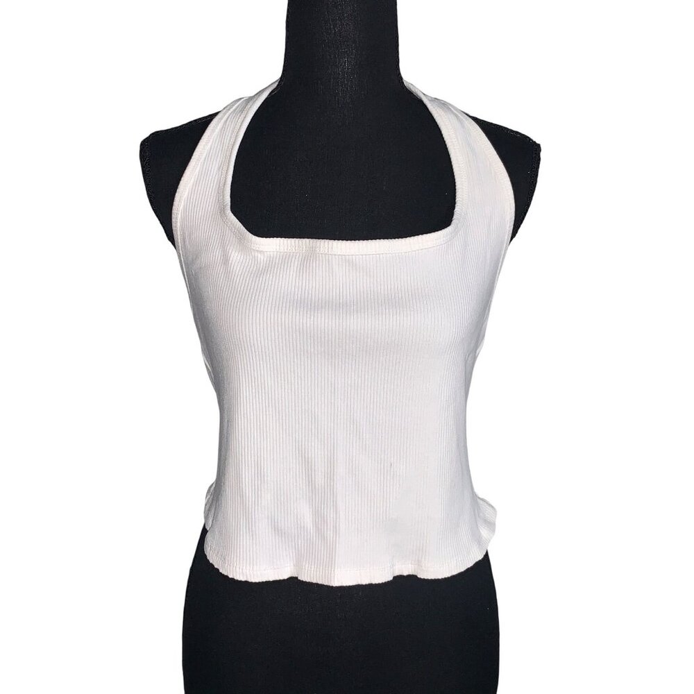 Wild Fable Junior Teens White Sleeveless Ribbed Halter Crop Top Size XS - Picture 4 of 9